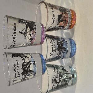 5 Vintage Western Themed Collectable Shot Glasses